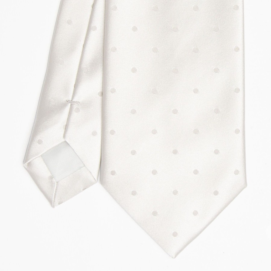 Hot E.Marinella Light Grey Cerimonial Silk Satin Tie Polka Dot Pattern