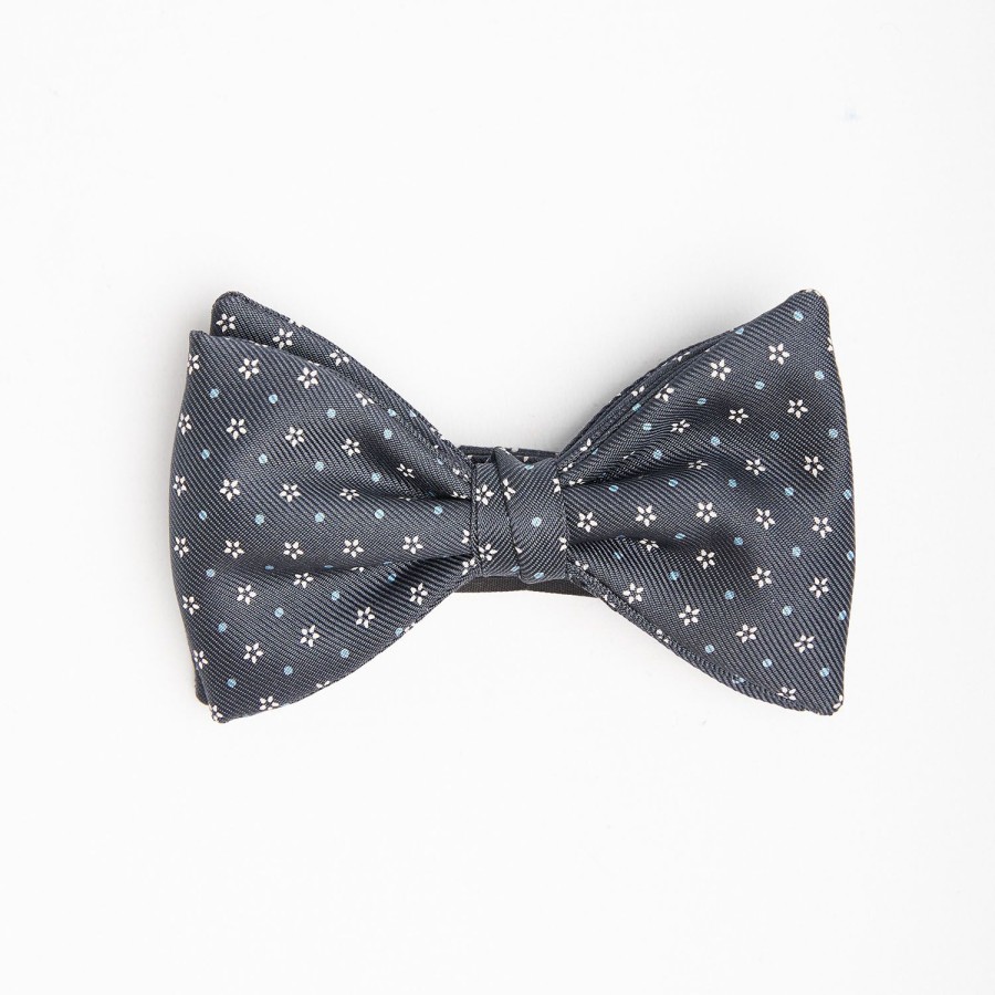 Online E.Marinella Dark Grey Pre-Knotted Silk Bowtie - Small Flower Pattern