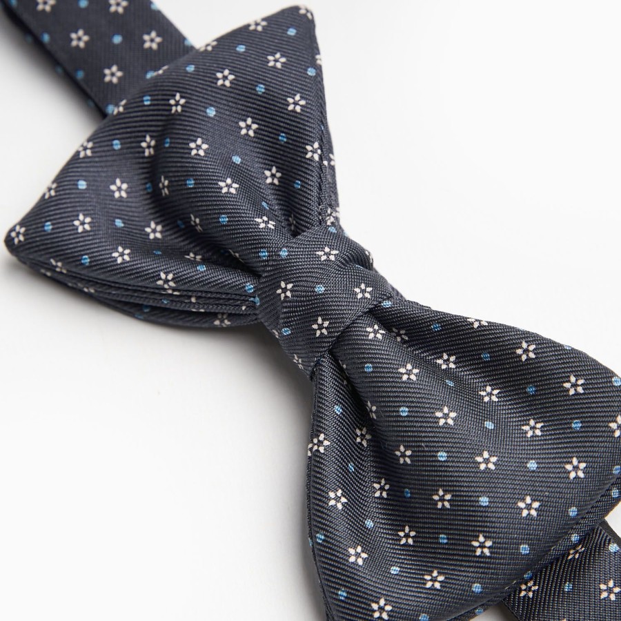 Online E.Marinella Dark Grey Pre-Knotted Silk Bowtie - Small Flower Pattern