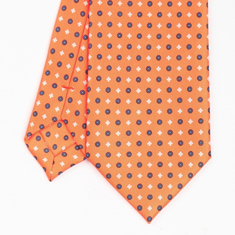 Best E.Marinella Orange Sartorial Classic Silk Tie - Small Flower Pattern