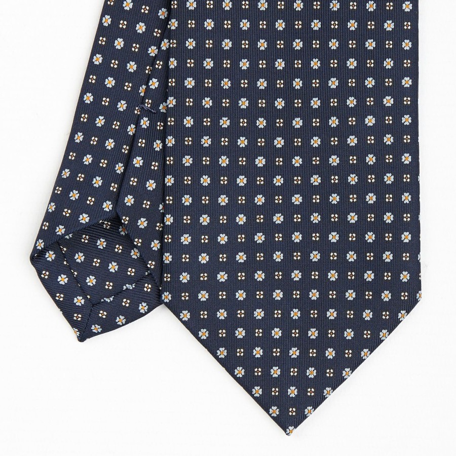 Wholesale E.Marinella Dark Blue Sartorial Classic Silk Tie - Small Flower Pattern