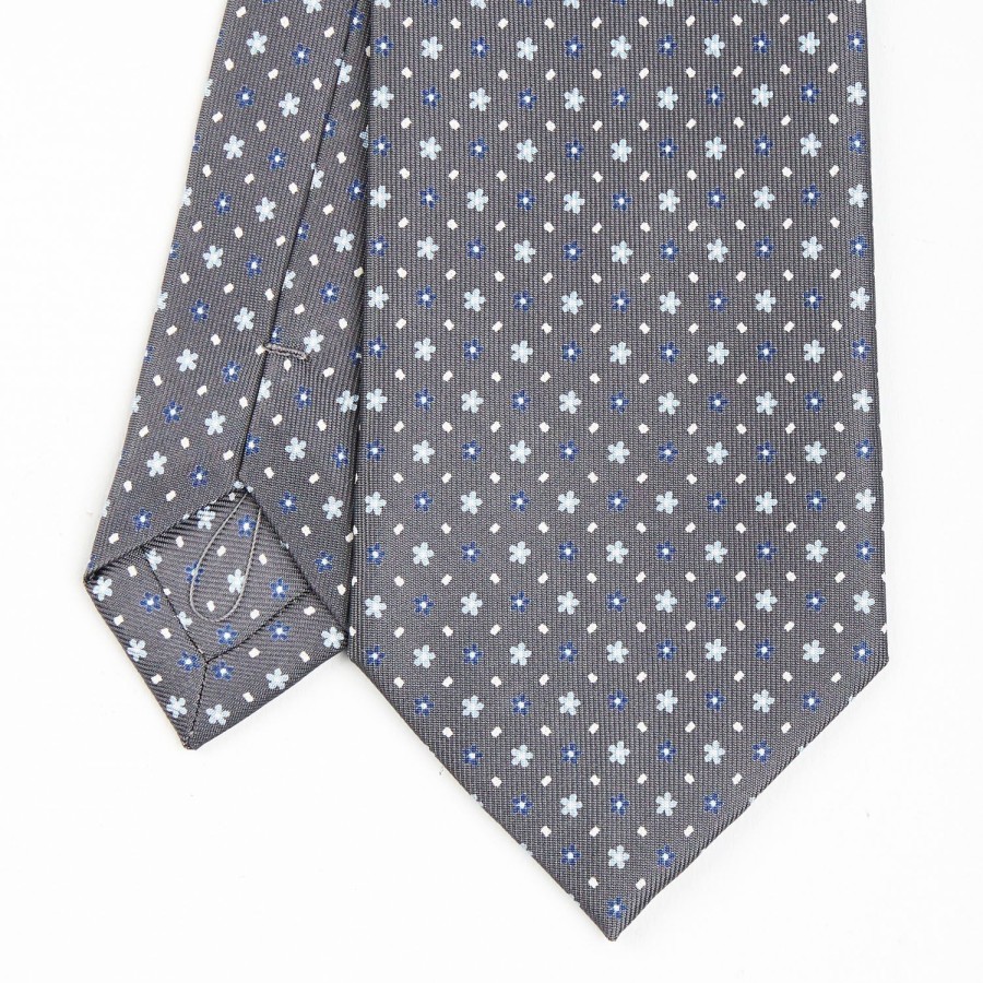 Wholesale E.Marinella Dark Grey Sartorial Classic Silk Tie - Small Flower Pattern