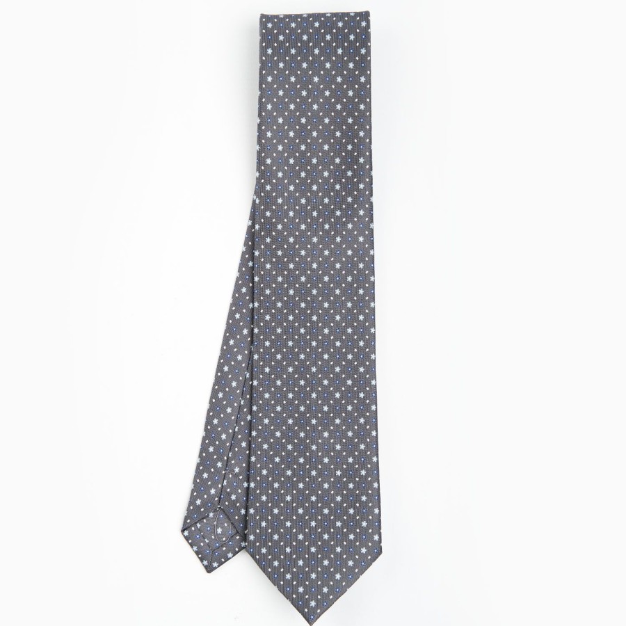 Wholesale E.Marinella Dark Grey Sartorial Classic Silk Tie - Small Flower Pattern