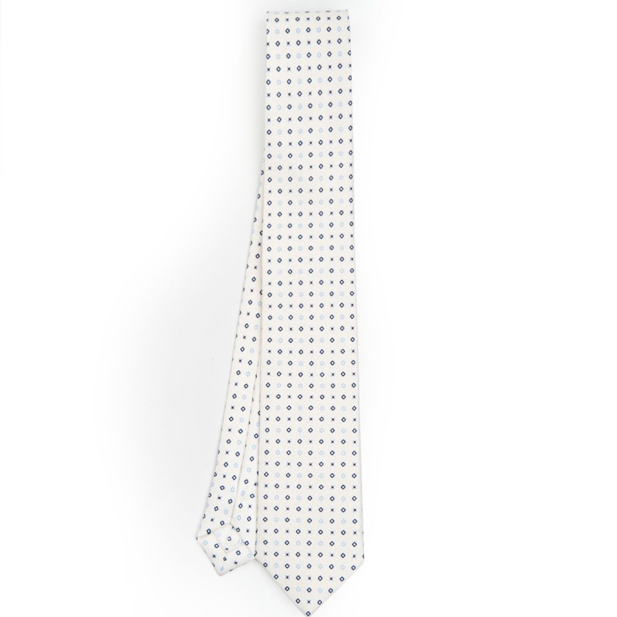 Clearance E.Marinella White Sartorial 7 Cm Silk Tie - Small Flower Pattern