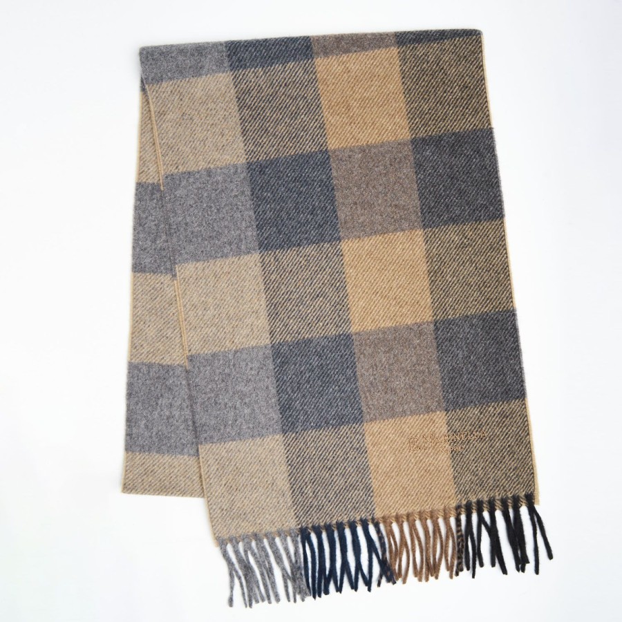 Wholesale E.Marinella Grey And Beige Cashmere Plaid Scarf With Bangs