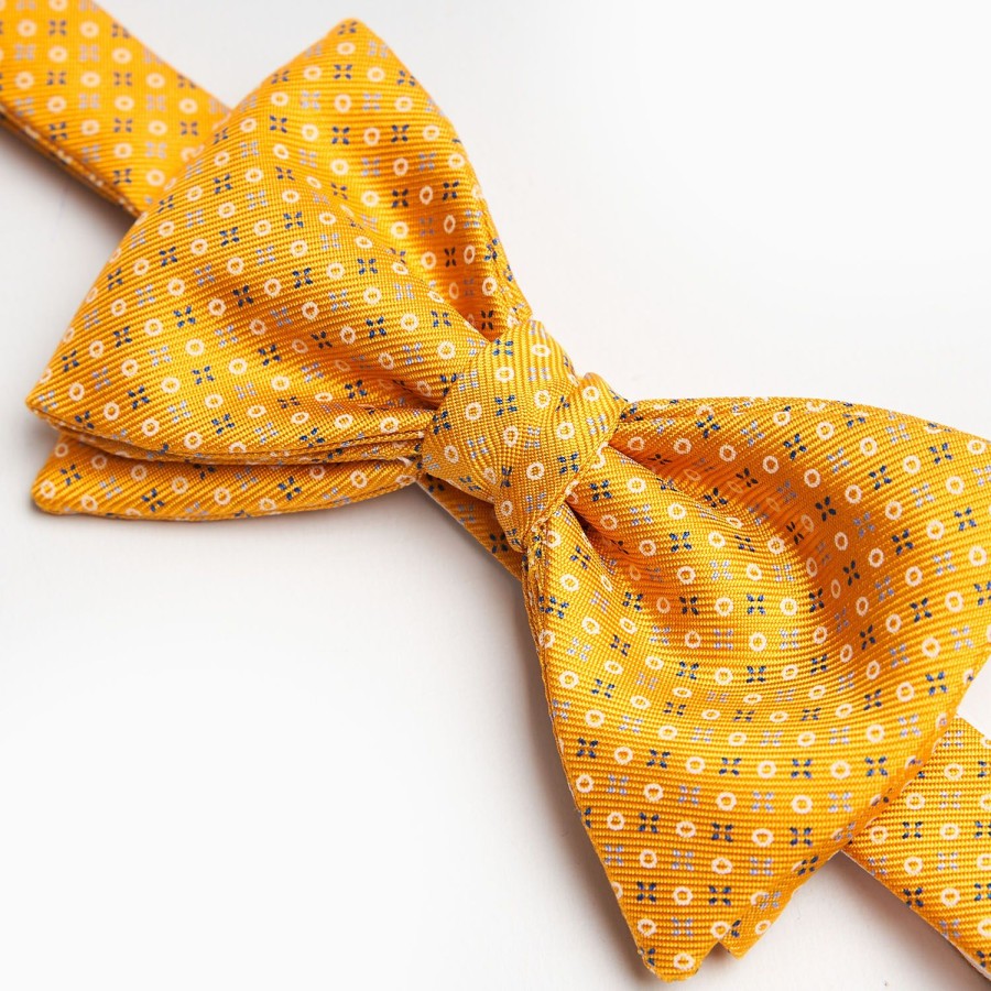 Wholesale E.Marinella Orange Pre-Knotted Silk Bowtie Small Geometric Pattern