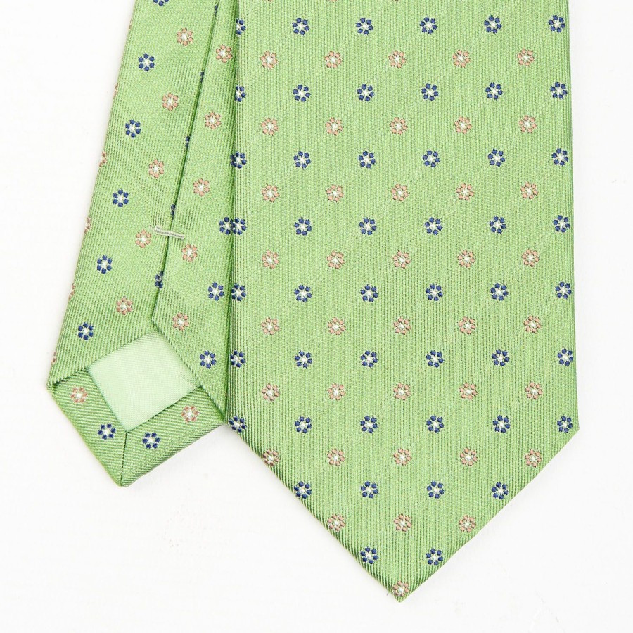 Hot E.Marinella Light Green Sartorial Jacquard Silk Tie - Small Flower Designs