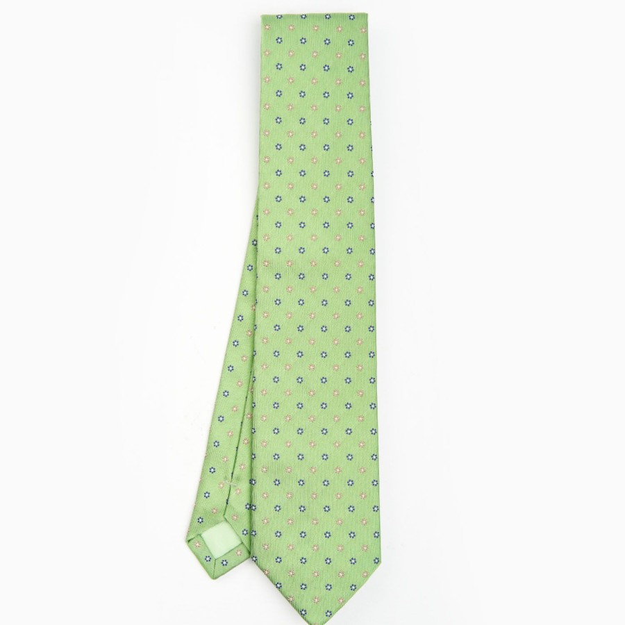 Hot E.Marinella Light Green Sartorial Jacquard Silk Tie - Small Flower Designs