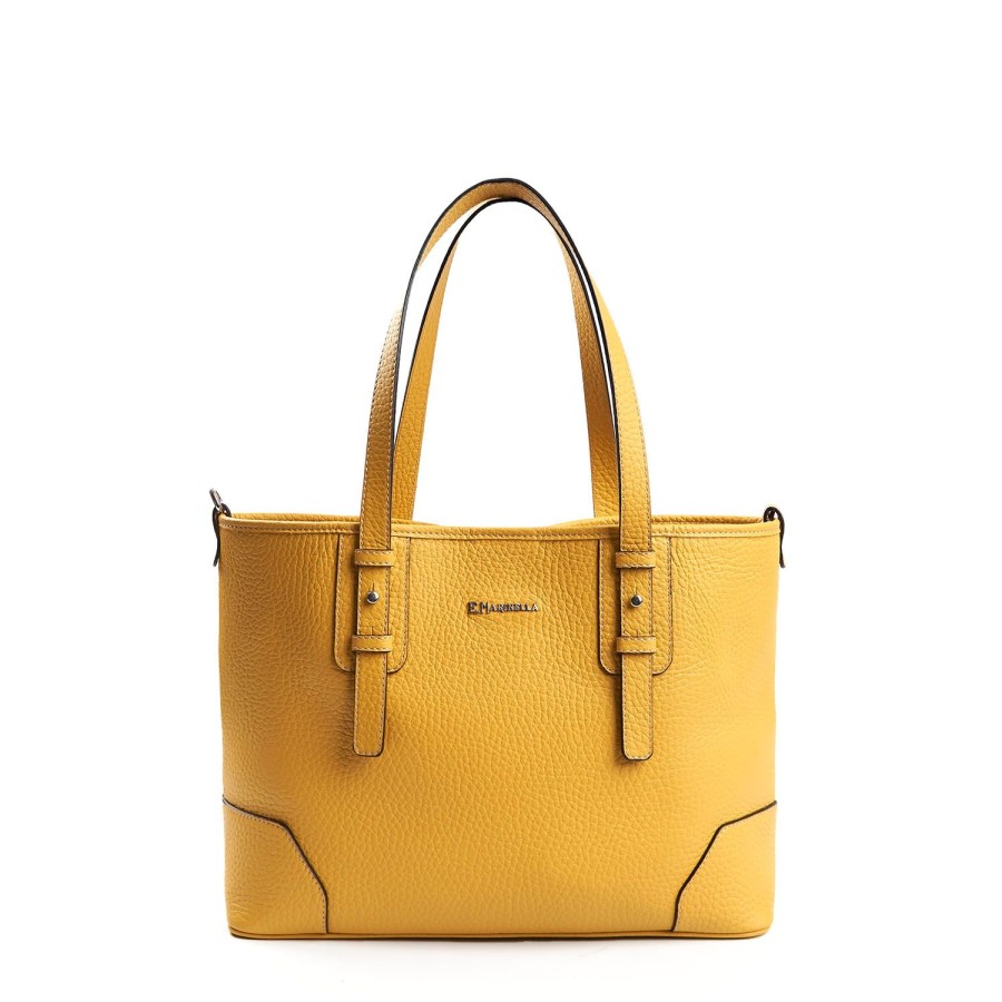 New E.Marinella Yellow Textured Leather Midi Tote Bag