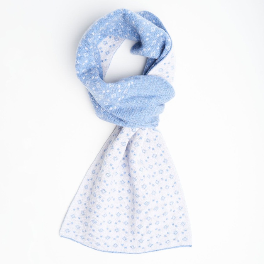 Hot E.Marinella Light Blue And White Two-Tone Cashmere Neck Warmer - Geometric Pattern