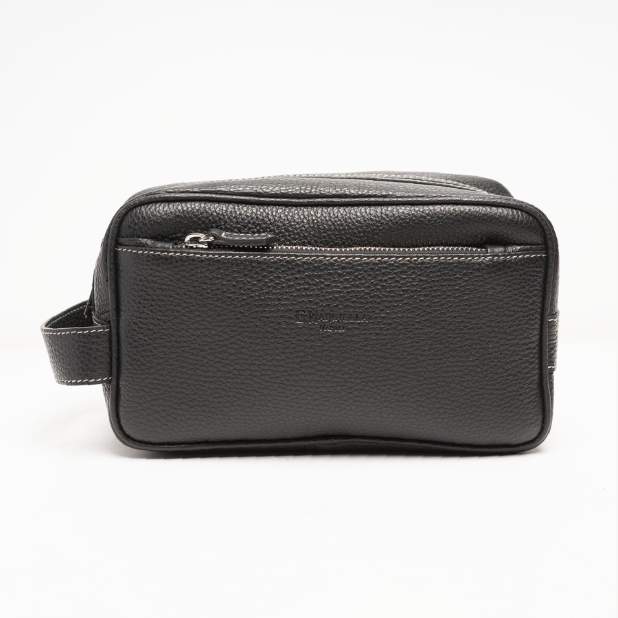 Wholesale E.Marinella Black Hammered Leather Toiletry Bag