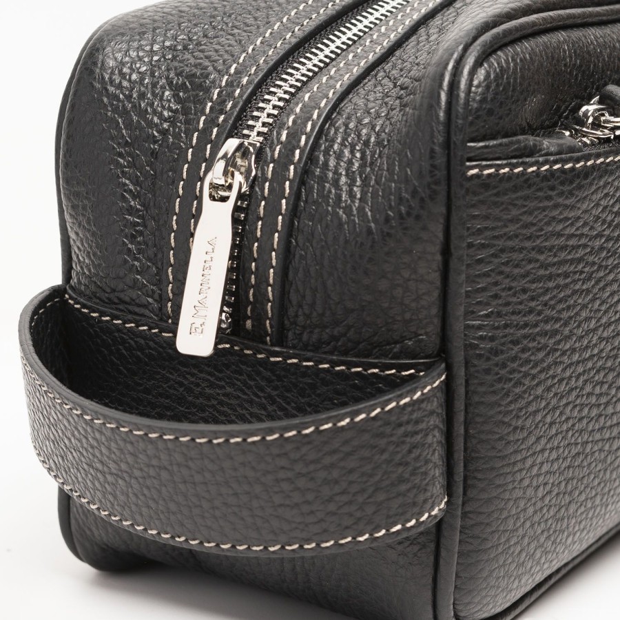 Wholesale E.Marinella Black Hammered Leather Toiletry Bag