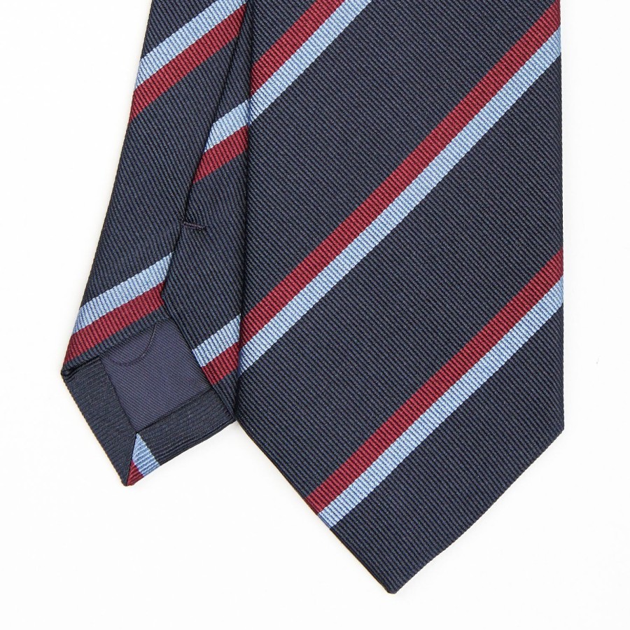 New E.Marinella Dark Blue Sartorial Striped Silk Tie