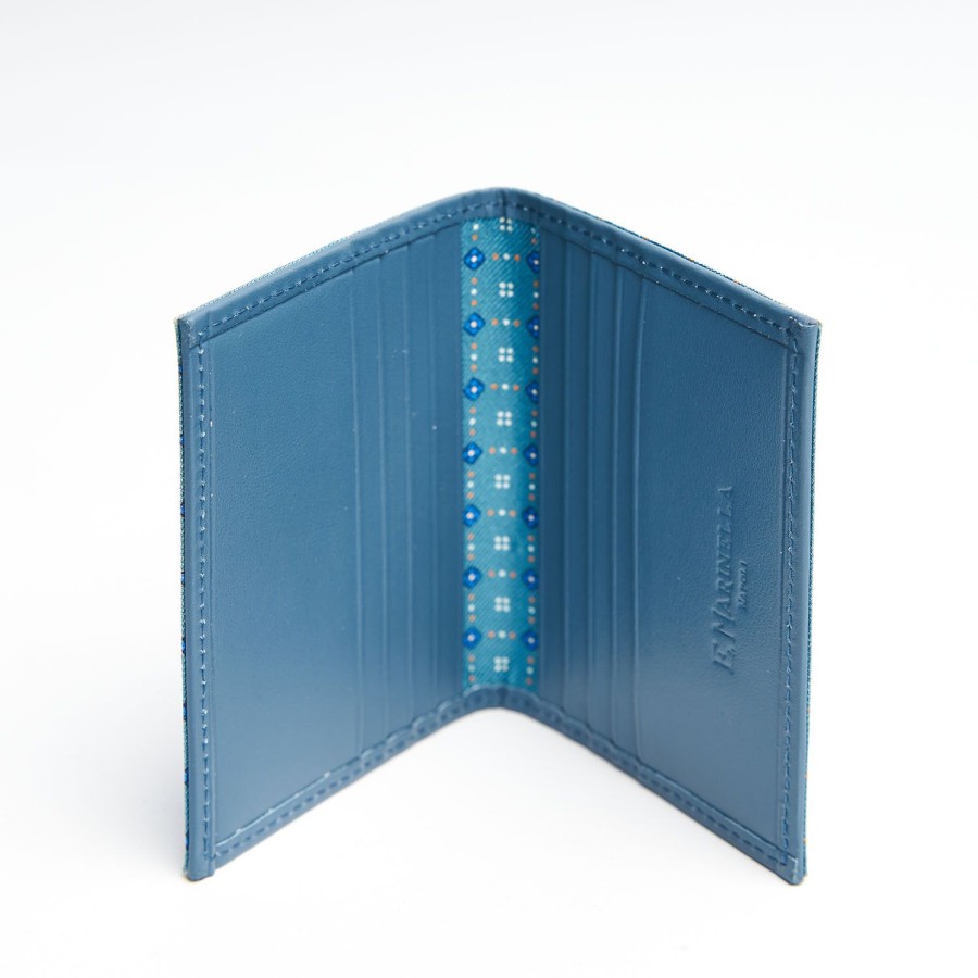 New E.Marinella Mid Blue Leather Folding Card Holder - 10 Compartments