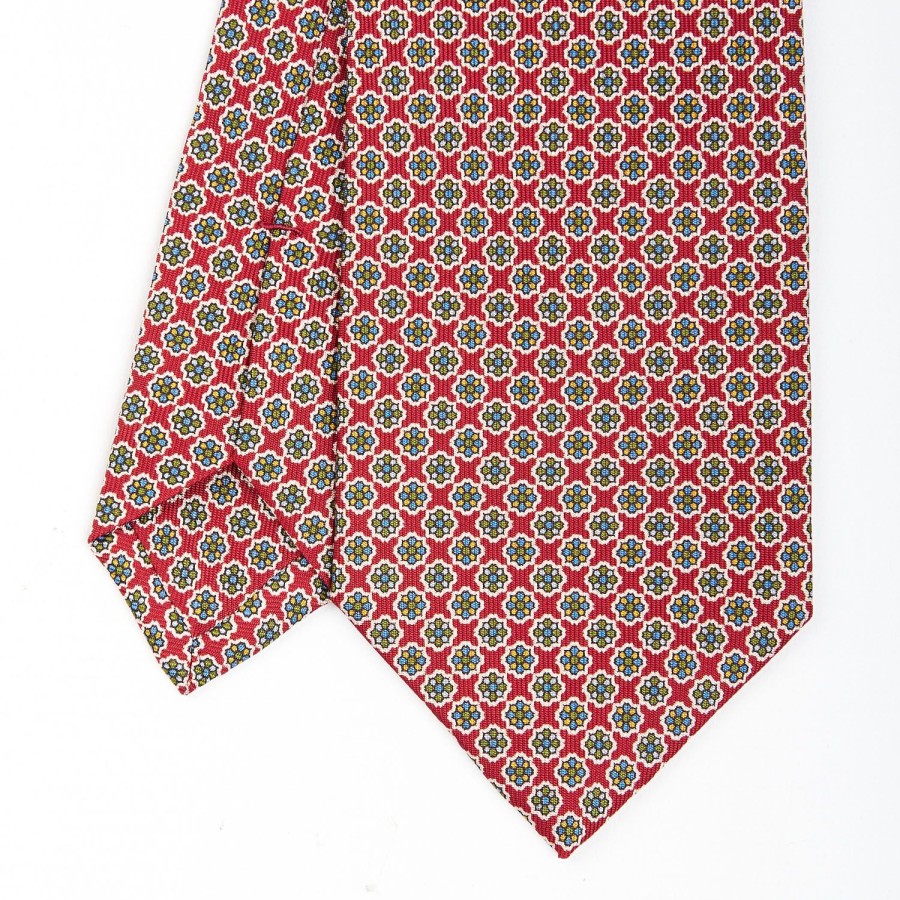 Best E.Marinella Red Sartorial Classic Silk Tie - Small Flower Pattern