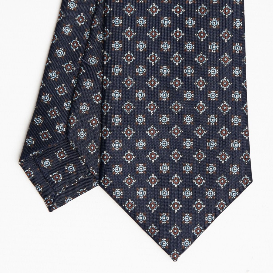 Clearance E.Marinella Dark Blue Sartorial Classic Silk Tie Large Flower Pattern