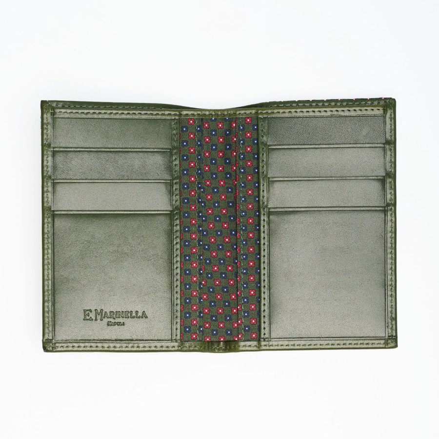 Clearance E.Marinella Dark Green Vertical Wallet In Silk And Leather