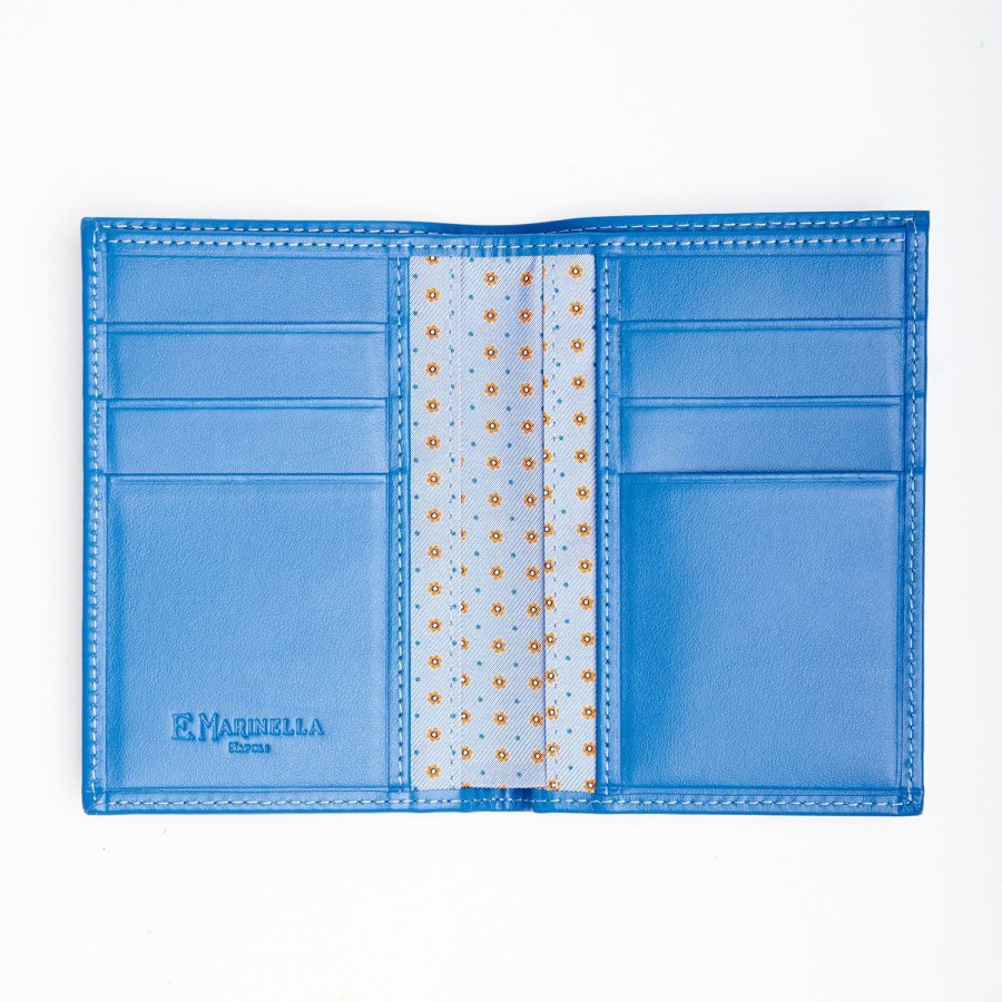 Online E.Marinella Light Blue Vertical Wallet In Silk And Leather