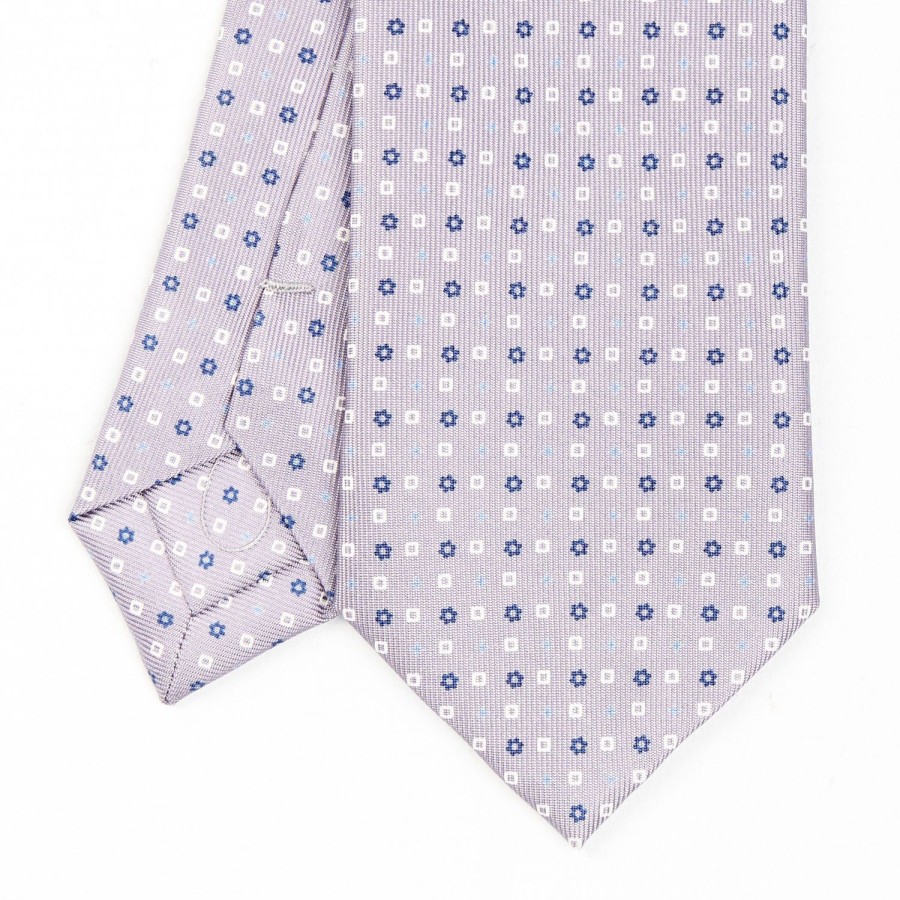 Best E.Marinella Light Grey Sartorial 7 Cm Silk Tie - Small Flower Pattern