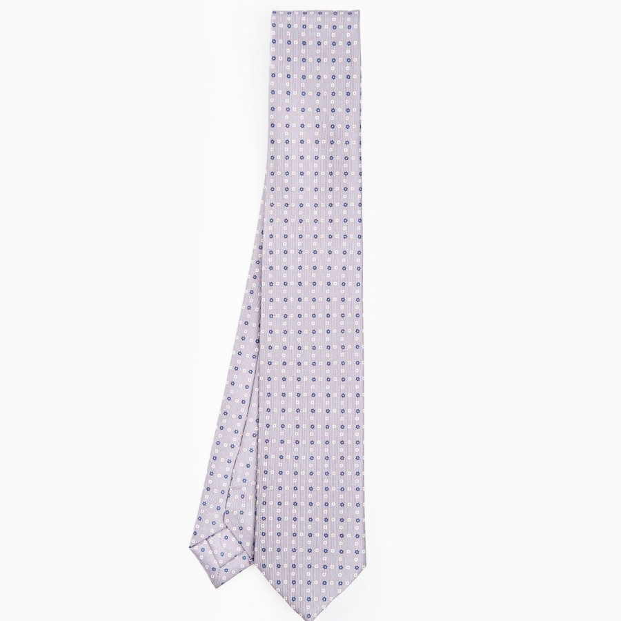 Best E.Marinella Light Grey Sartorial 7 Cm Silk Tie - Small Flower Pattern