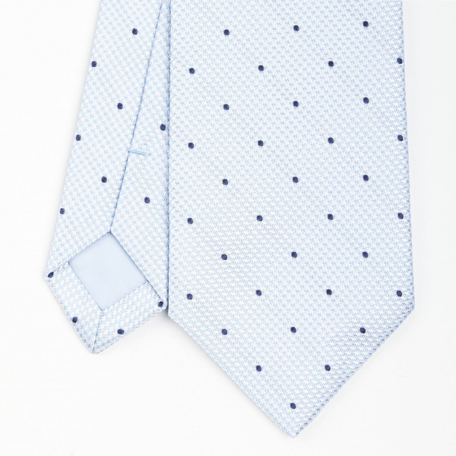 New E.Marinella Light Blue Ceremonial Jacquard Silk Tie - Polka Dot Pattern