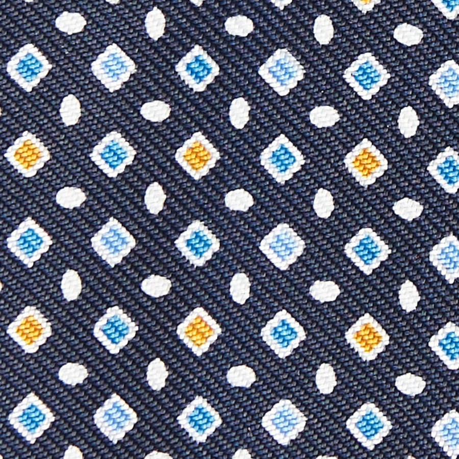 New E.Marinella Dark Blue Silk Bowtie To Self-Tie Small Geometric Pattern