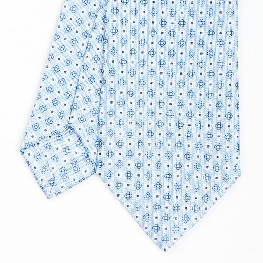 New E.Marinella Light Blue Sartorial Classic Silk Tie - Small Flower Pattern