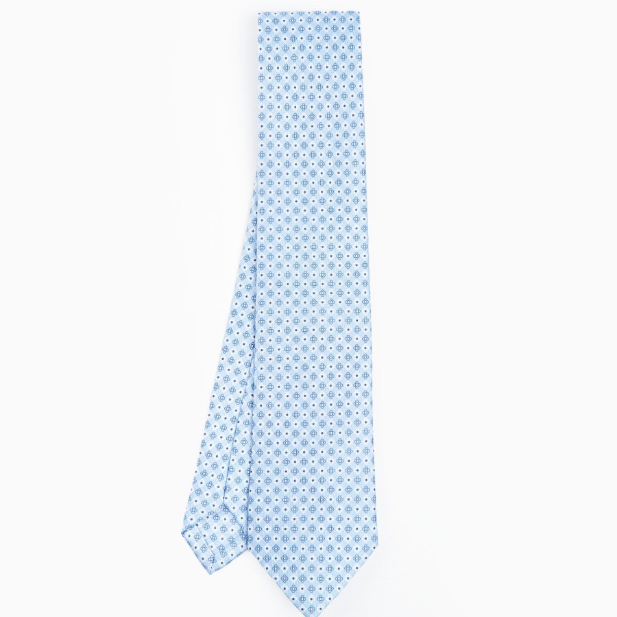 New E.Marinella Light Blue Sartorial Classic Silk Tie - Small Flower Pattern