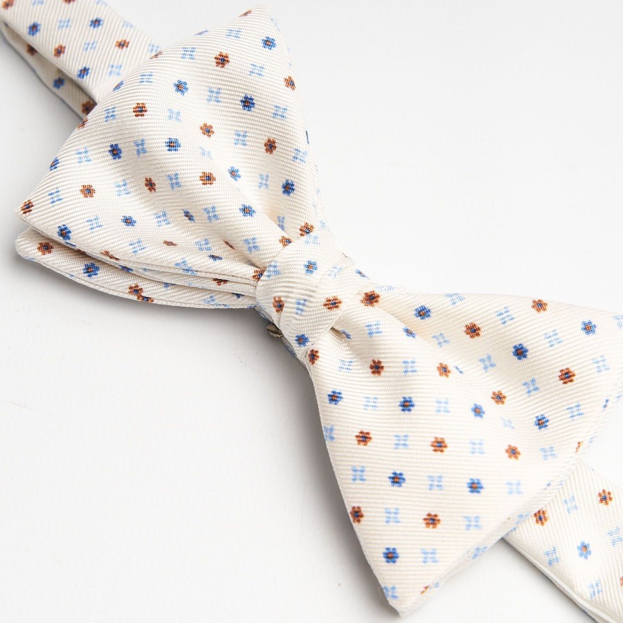 Online E.Marinella White Pre-Knotted Bowtie - Small Flower Pattern