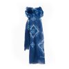 Wholesale E.Marinella Dark Blue Cotton And Linen Scarf - Light Blue Macro Flowers