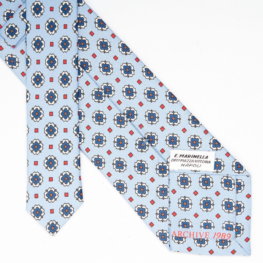 Hot E.Marinella Light Blue Archivio Collection Silk Tie 1989-04