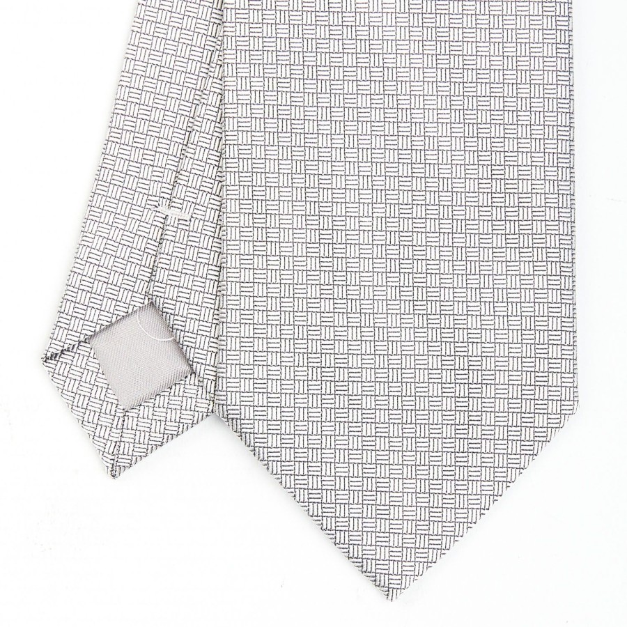 Clearance E.Marinella Light Grey Ceremonial Jacquard Silk Tie - Small Geometric Pattern