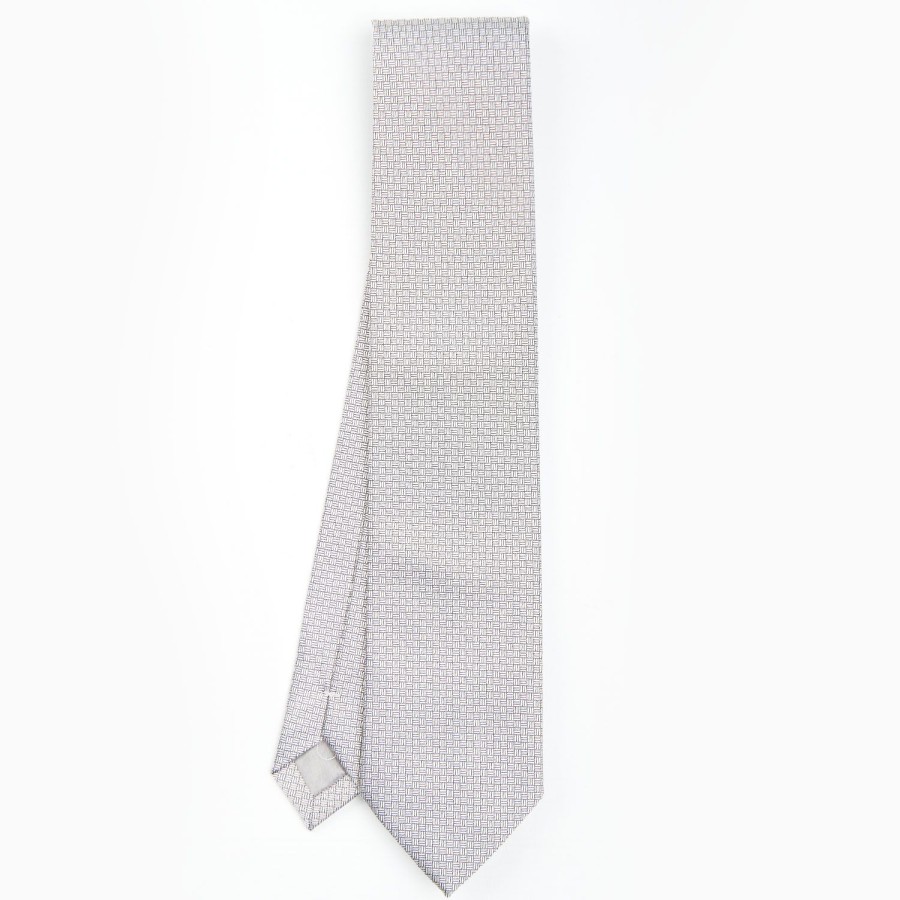 Clearance E.Marinella Light Grey Ceremonial Jacquard Silk Tie - Small Geometric Pattern