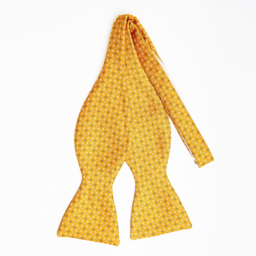 Hot E.Marinella Yellow Silk Bowtie To Self-Tie - Small Flower Pattern