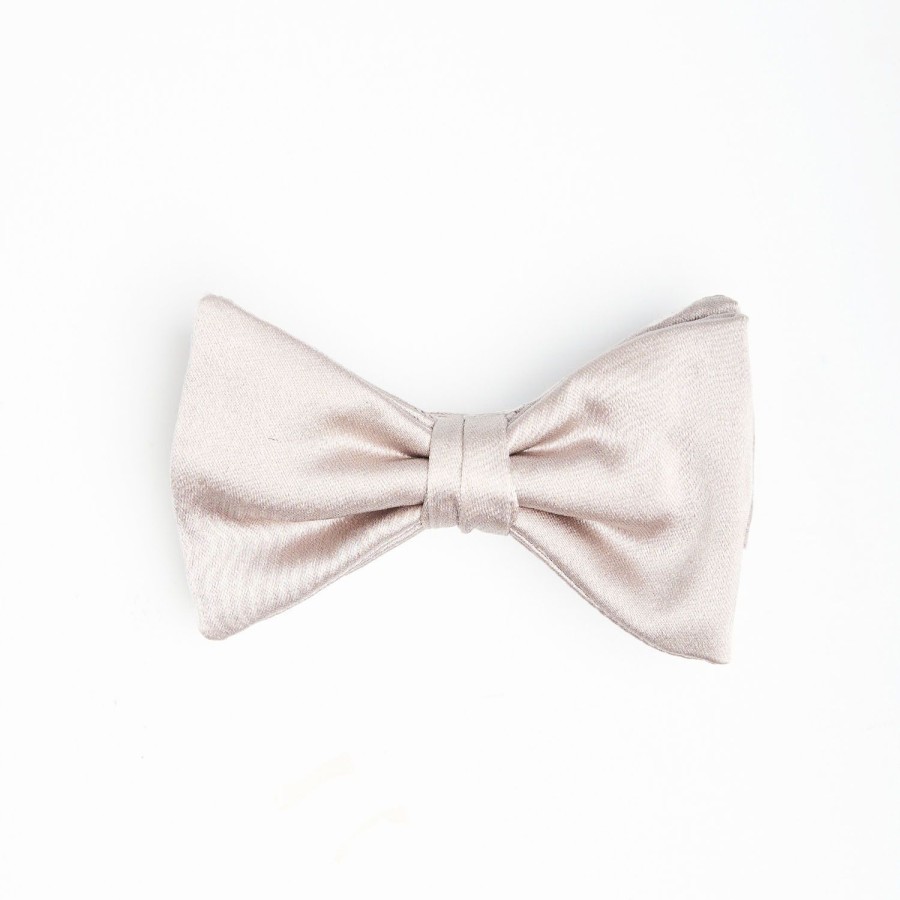 Online E.Marinella Light Grey Pre-Knotted Silk Satin Bowtie - Solid Color