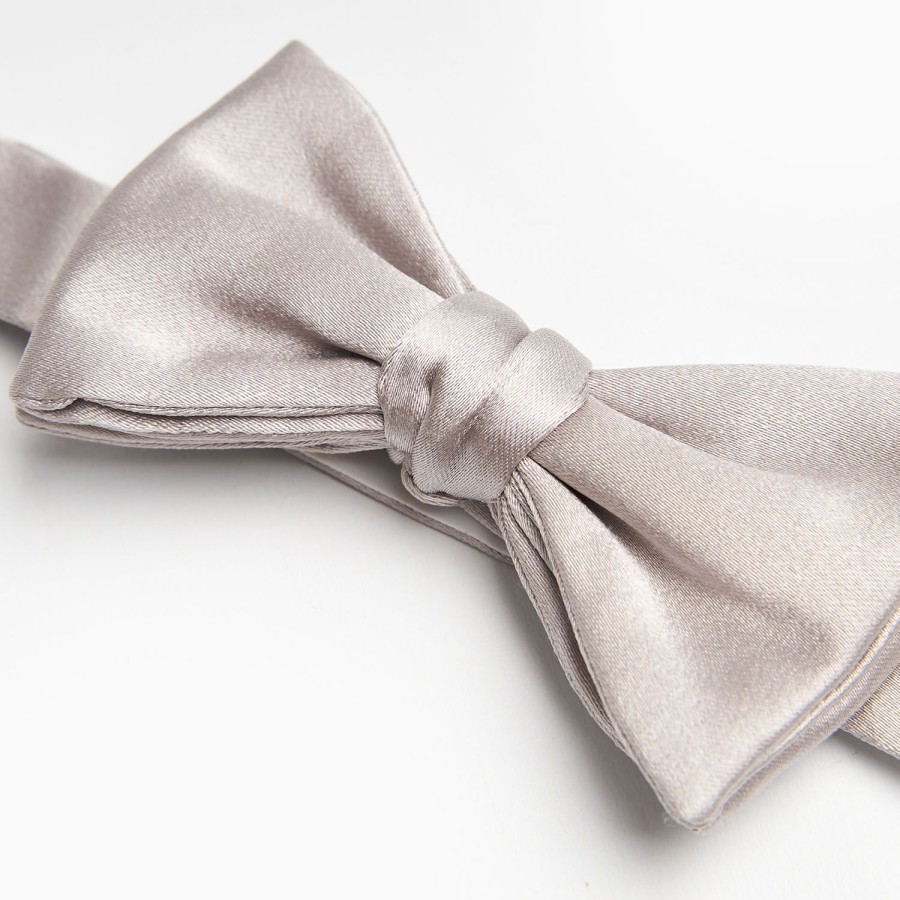 Online E.Marinella Light Grey Pre-Knotted Silk Satin Bowtie - Solid Color