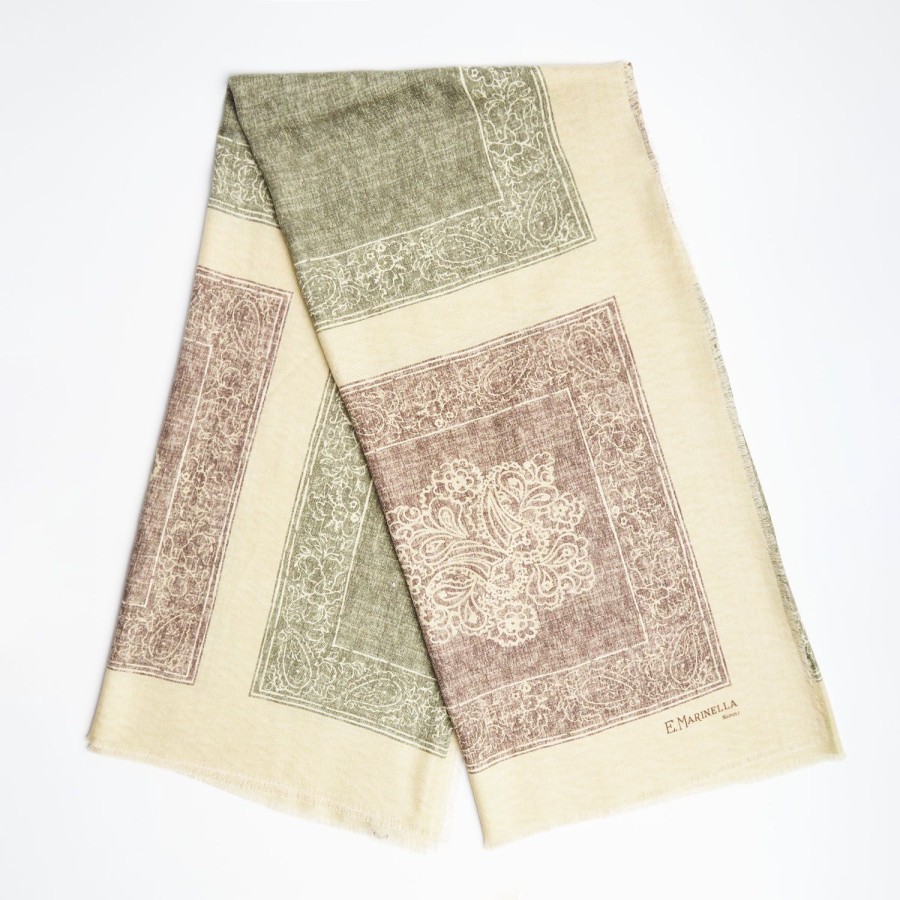 Clearance E.Marinella Beige Wool And Silk Stole - Alternate Checks