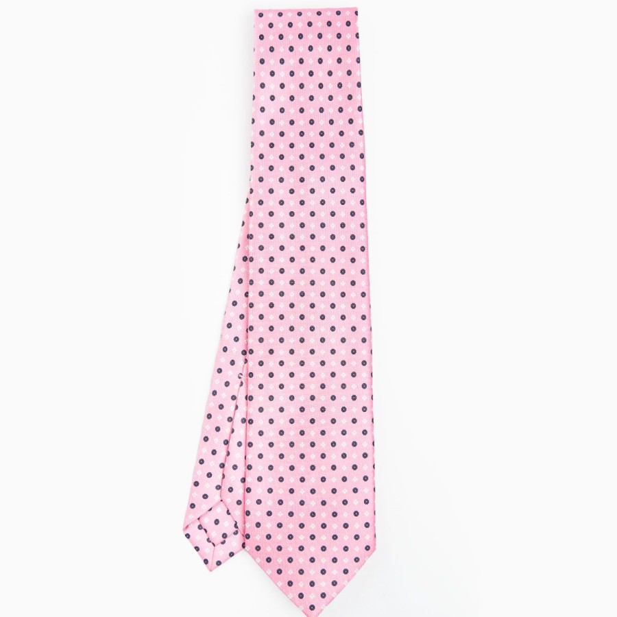 Best E.Marinella Pink 7 Fold Sartorial Silk Tie - Small Flower Pattern