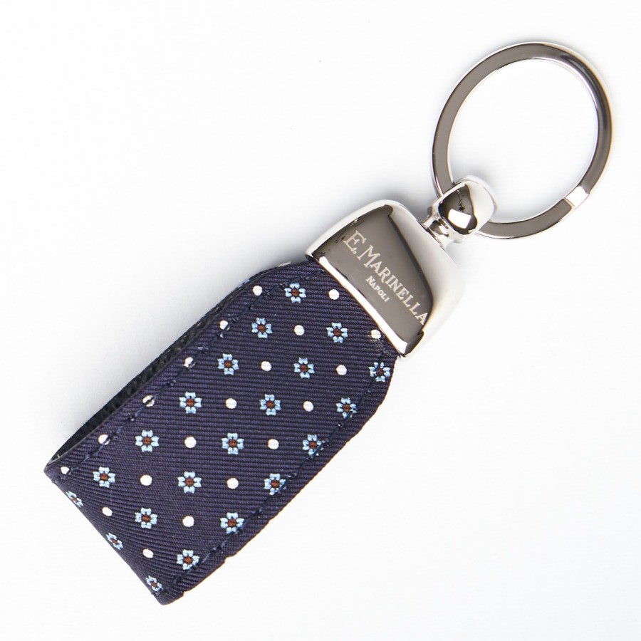 New E.Marinella Dark Blue Keyfob In Silk And Leather