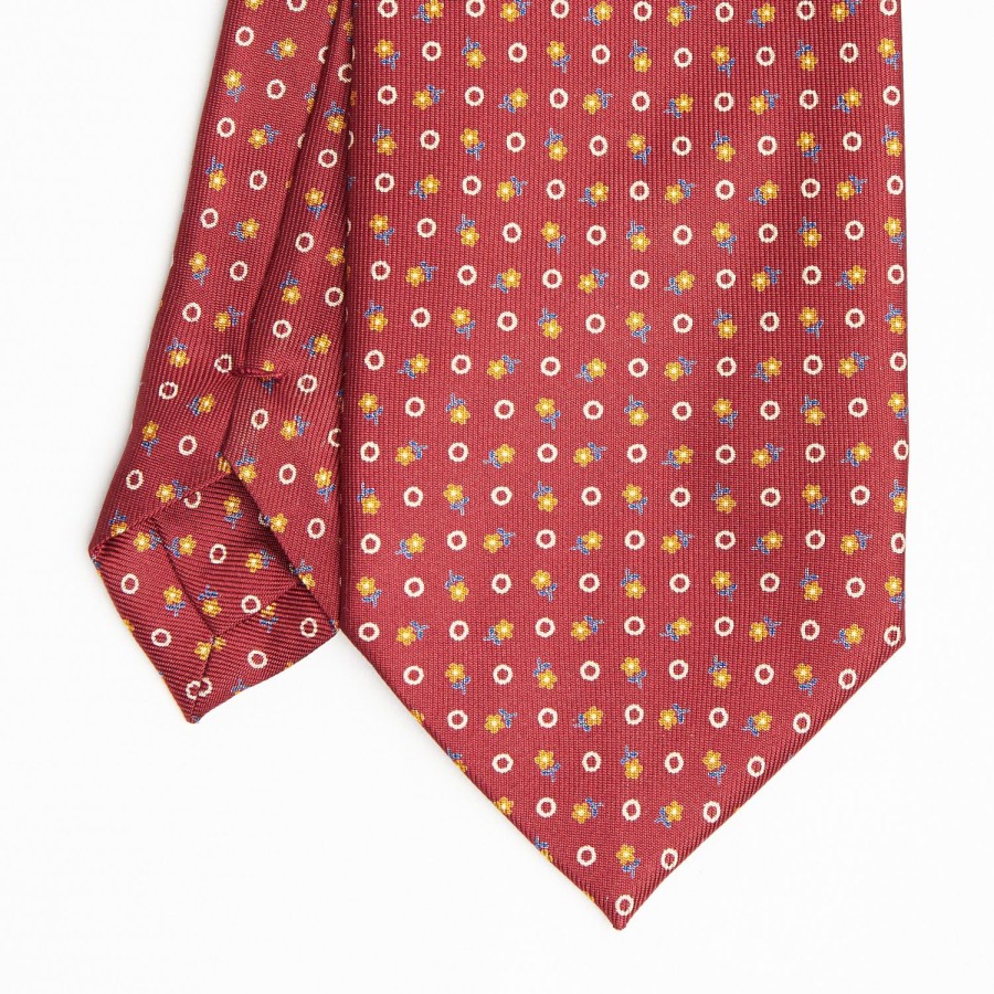 Wholesale E.Marinella Burgundy Extra Long Sartorial Silk Tie - Small Flower Pattern