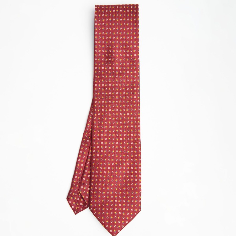 Wholesale E.Marinella Burgundy Extra Long Sartorial Silk Tie - Small Flower Pattern