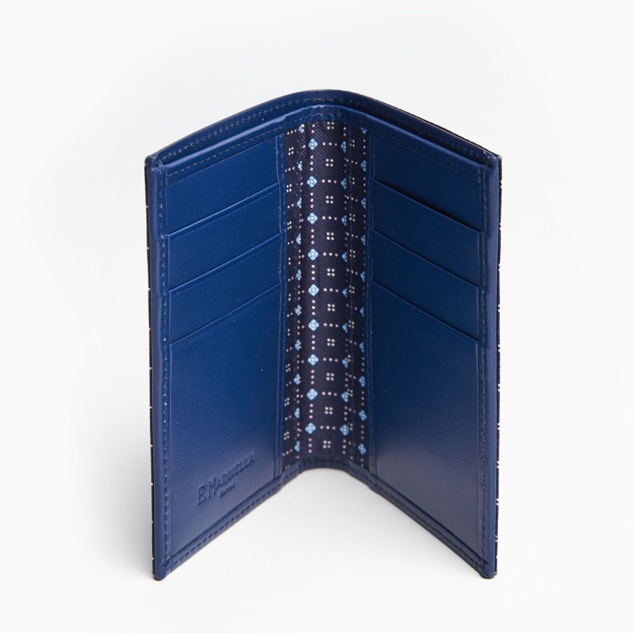 Hot E.Marinella Dark Blue Vertical Wallet In Silk And Leather