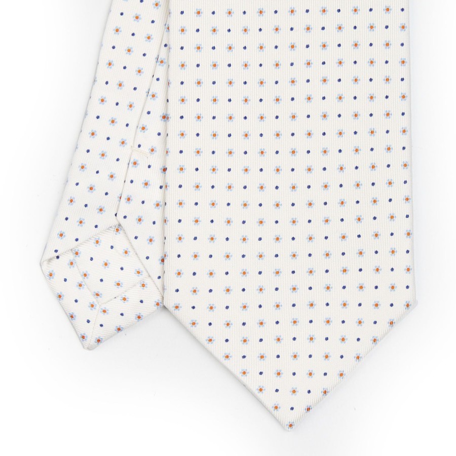 Clearance E.Marinella White Sartorial Classic Silk Tie - Small Flower Pattern