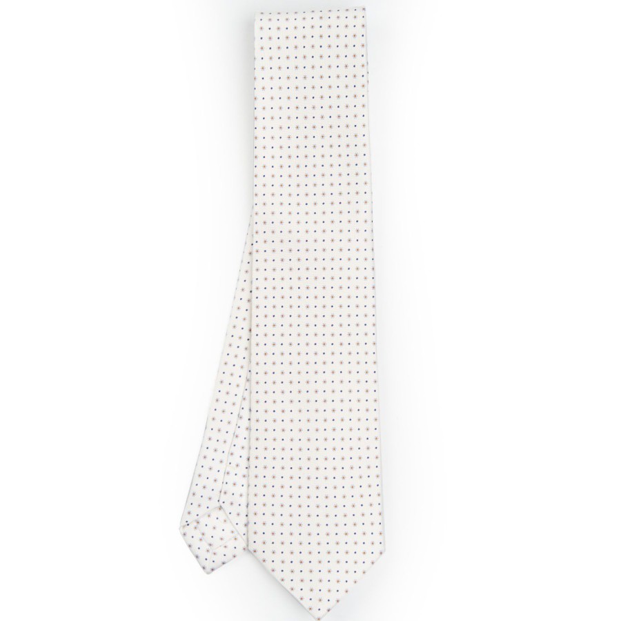 Clearance E.Marinella White Sartorial Classic Silk Tie - Small Flower Pattern