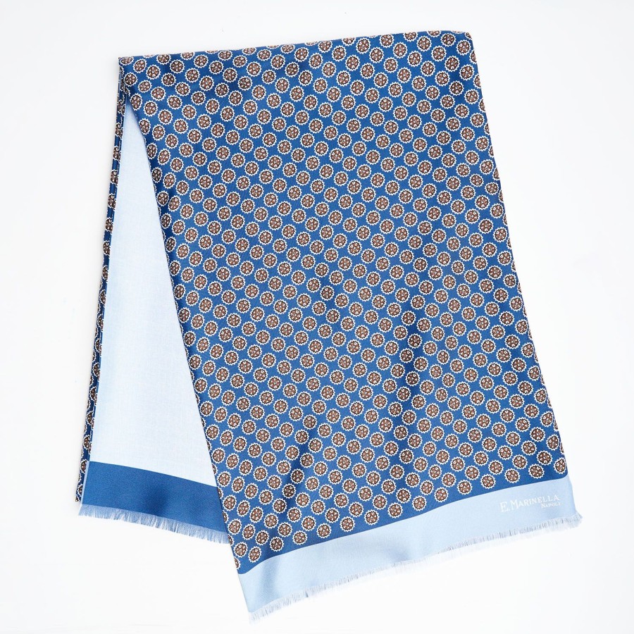 New E.Marinella Dark And Light Blue Double Silk Scarf