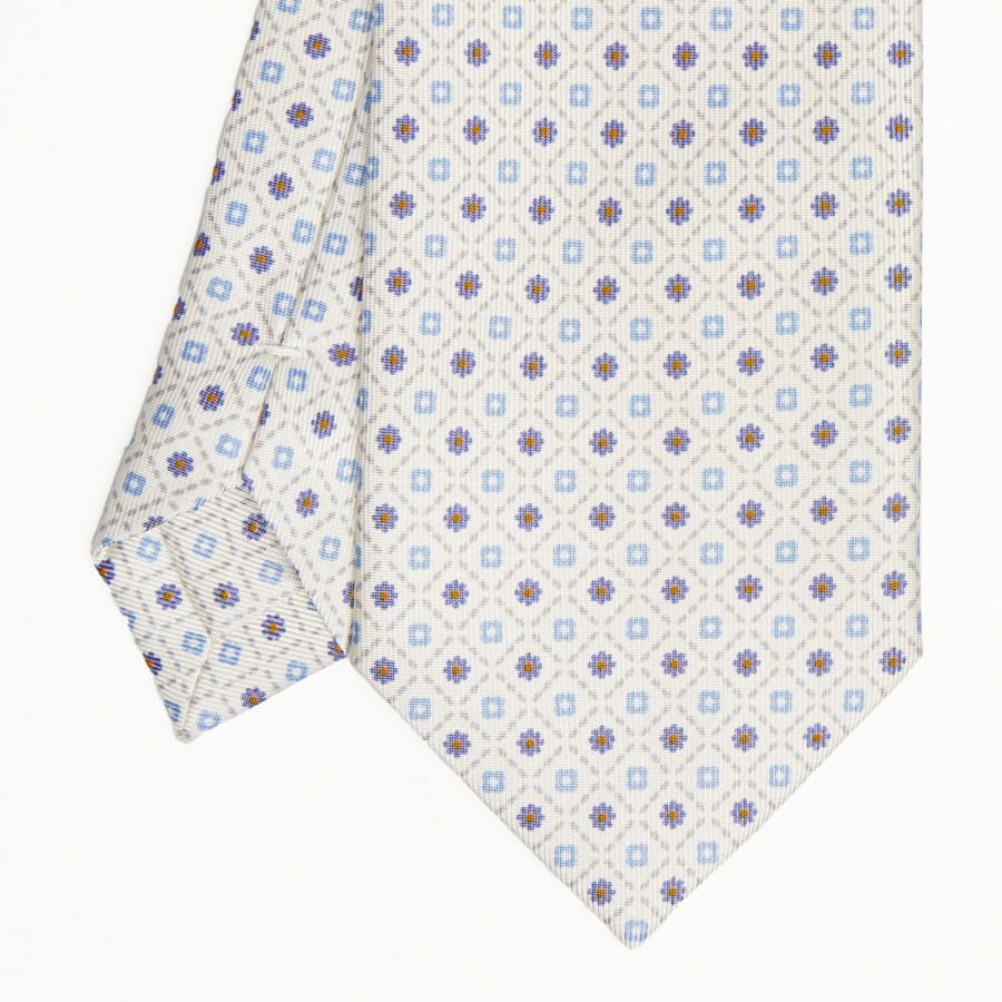 New E.Marinella White Sartorial Classic Silk Tie Small Flower Pattern