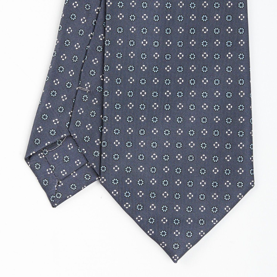 Clearance E.Marinella Dark Grey Extra Long Sartorial Silk Tie - Small Flower Pattern