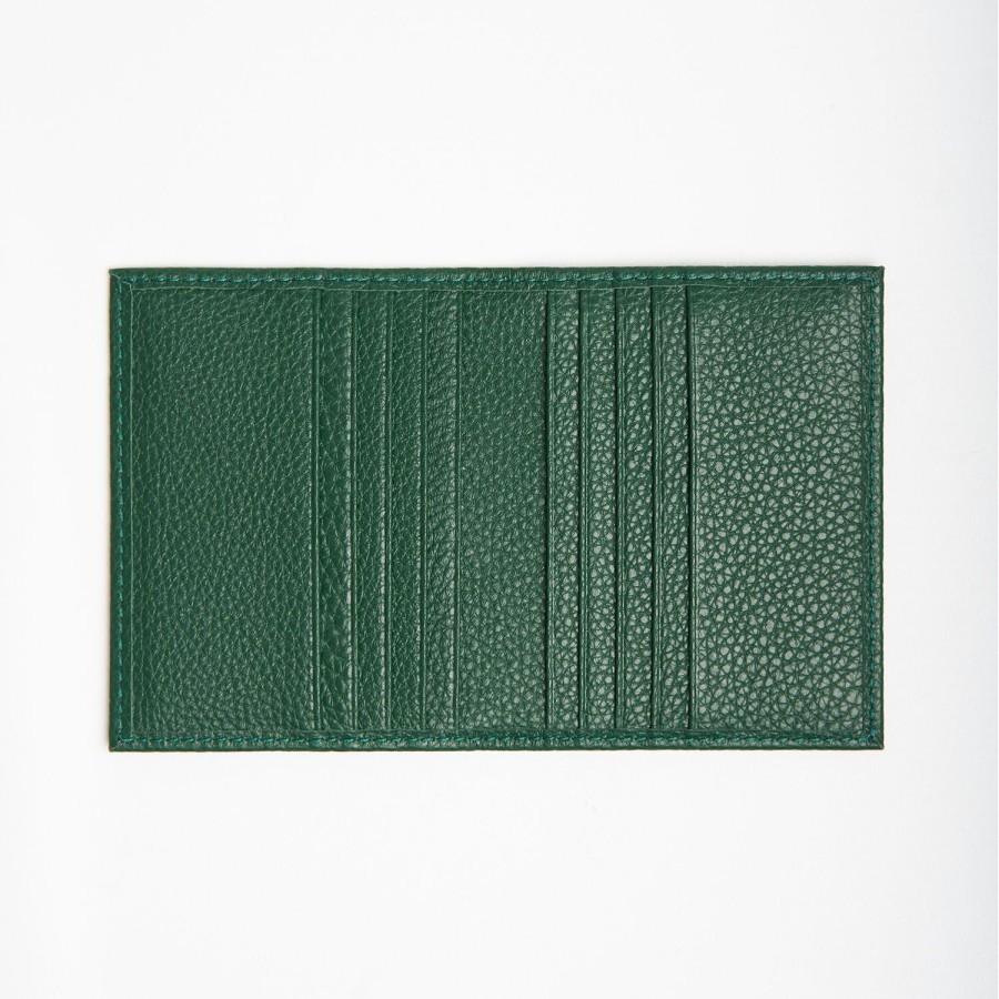 New E.Marinella Dark Green Hammered Leather Folding Card Holder - 10 Compartments