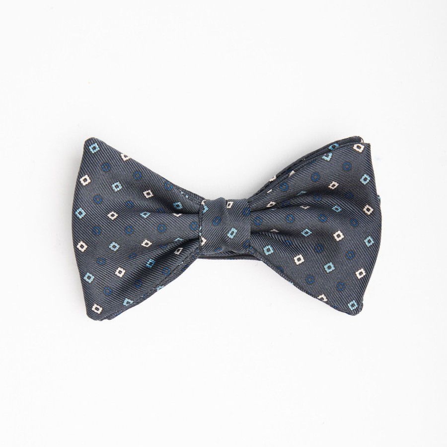 Hot E.Marinella Dark Grey Pre-Knotted Silk Bowtie - Small Flower Pattern