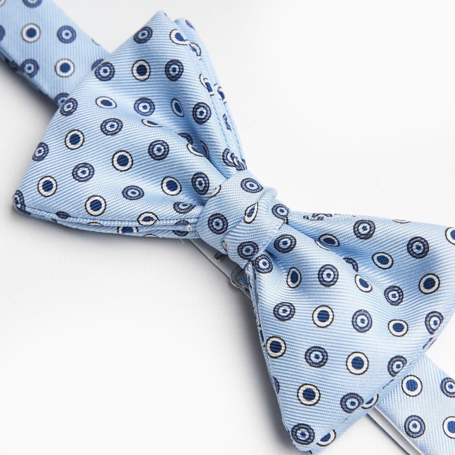 Hot E.Marinella Light Blue Pre-Knotted Silk Bowtie- Small Geometric Pattern